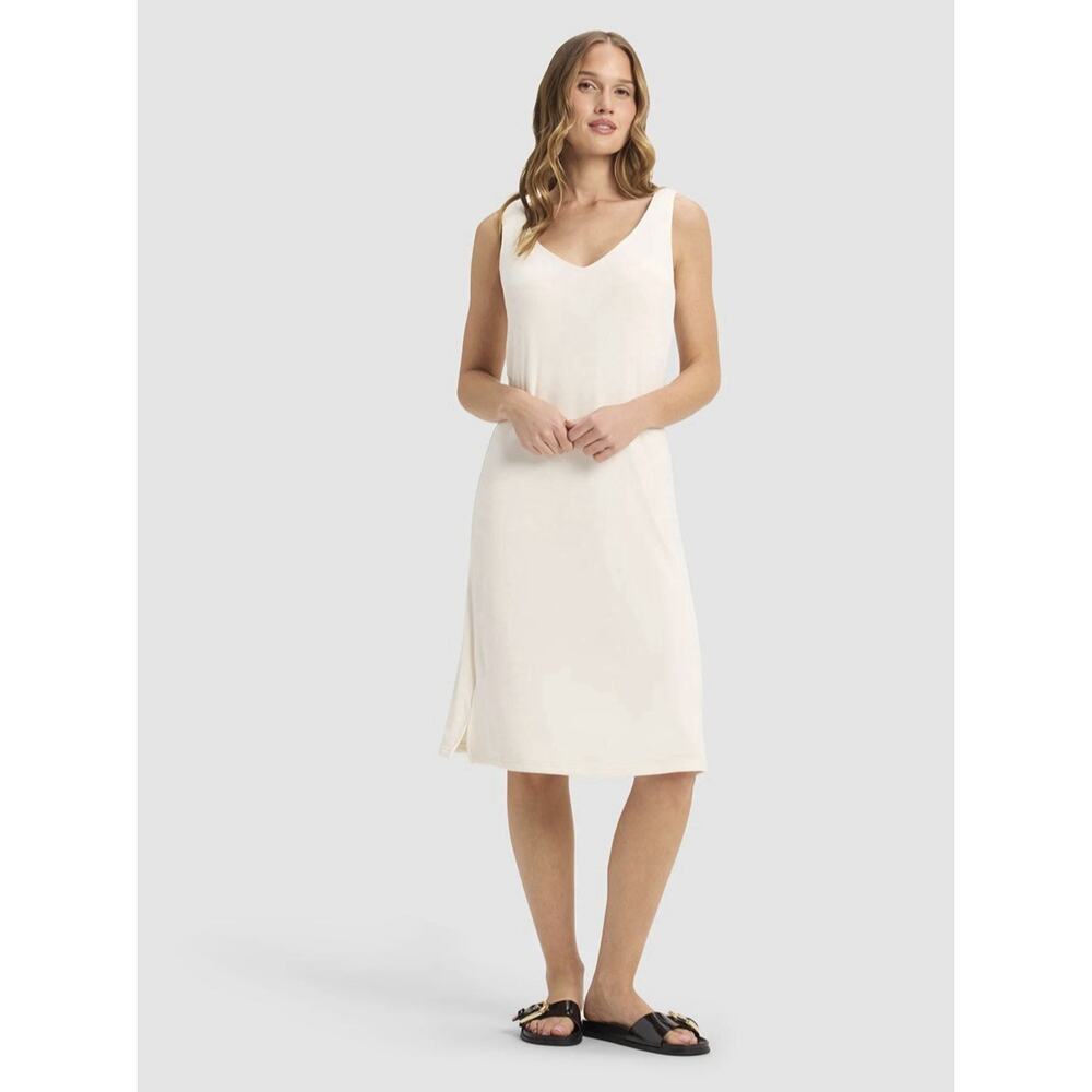 Cozy Earth Bamboo Rib-Knit V-Neck Tank Lounge Dress S Ivory‎ Casual Minimalist